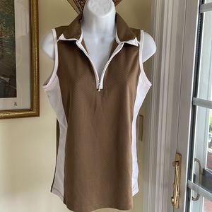 IZOD PERFORMANCE BASIX SLEEVELESS TOP BROWN WHITE SIZE S Excellent Condition!